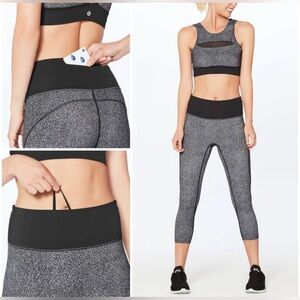 LULULEMON Run The Day Crop Legging Fractal Dark Starlight Black Gray Womens 4